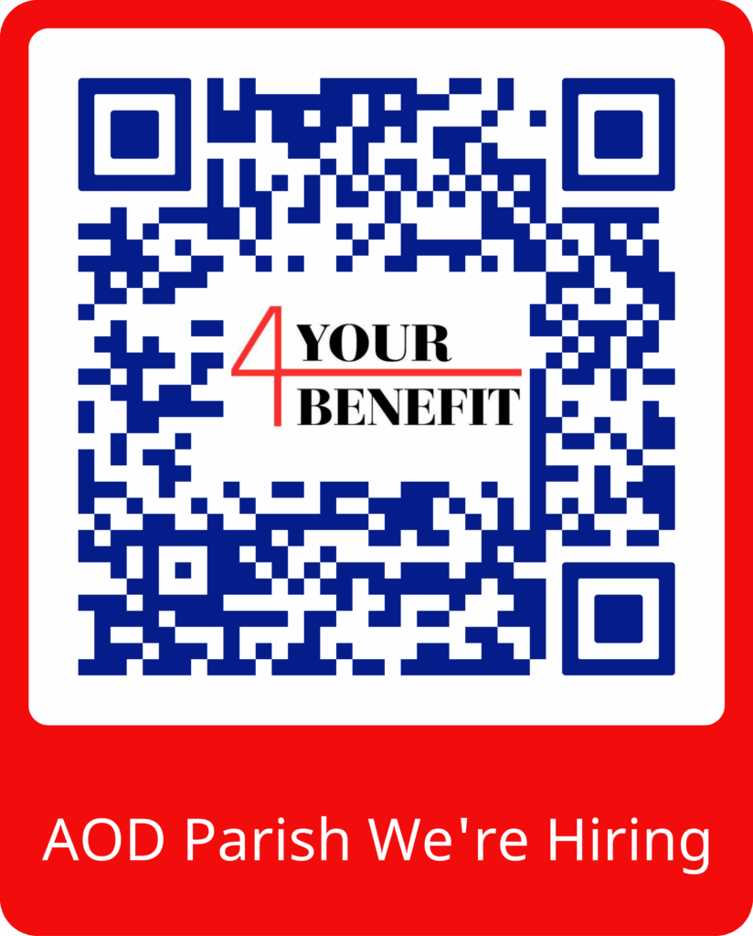 QR code for "AOD We're hiring" AOD is sjort for the Arch-Diocese of Detroit Diocese.